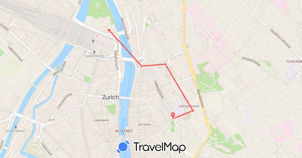 TravelMap itinerary: driving, hiking in Switzerland (Europe)